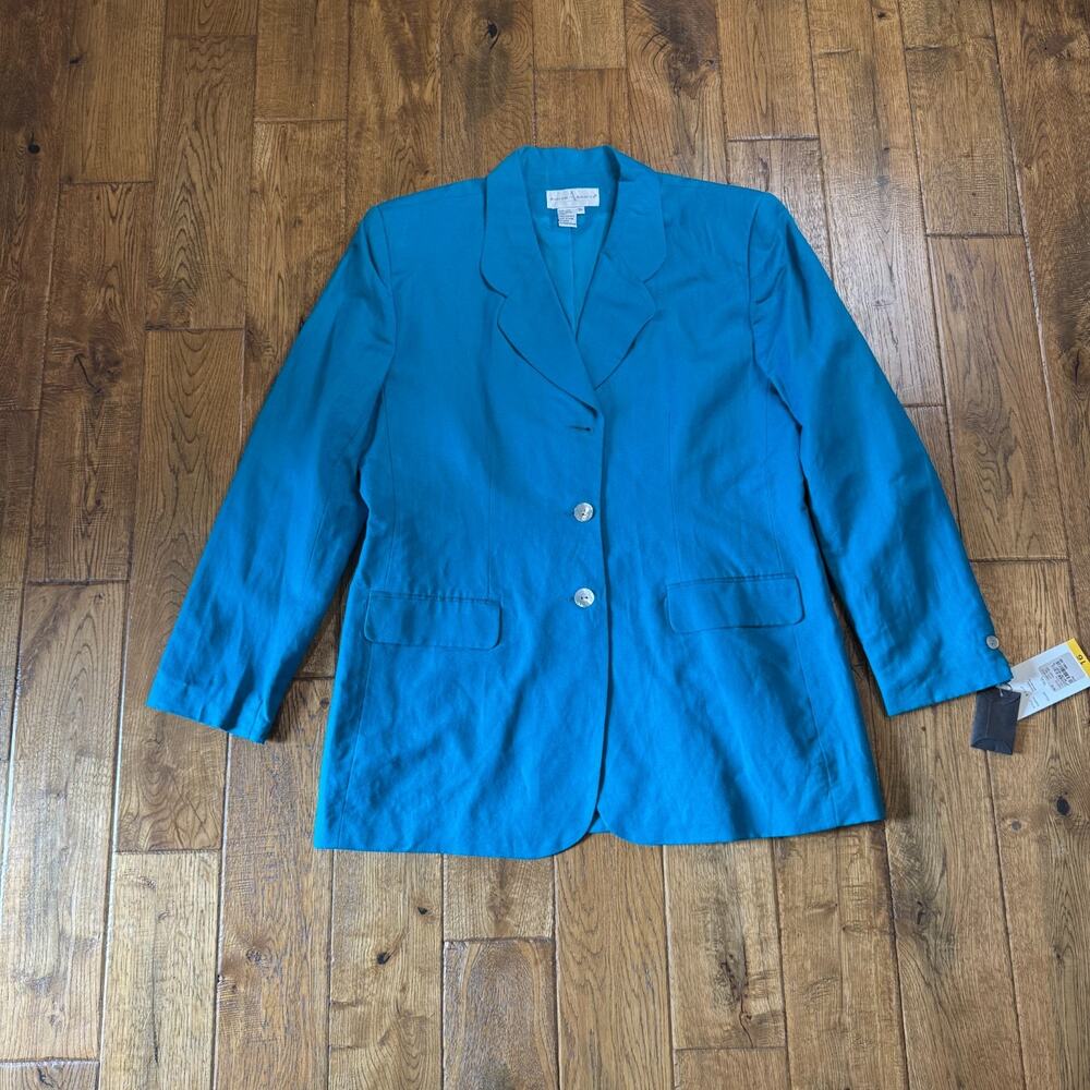 Andrew America Teal Blue Blazer Linen Blend Lined Three Button Womens Sz 16 NWT